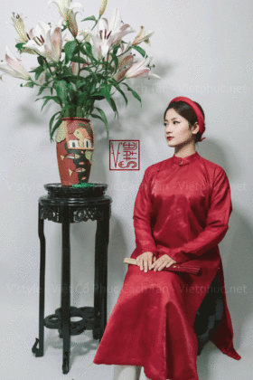 Mã thuê B46: Fullset áo Ngũ thân tay chẽn tơ vân thủy ngư đỏ lót đỏ (unisex)