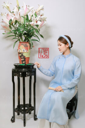 Thuê việt phục áo tấc áo ngũ thân tay chẽn two kim xanh trời B63