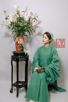 Mã thuê A57 Áo Tấc tơ xanh trà lót xanh lục cho nam hoặc nữ Thuê áo nhật bình áo ngũ thân Vstyle