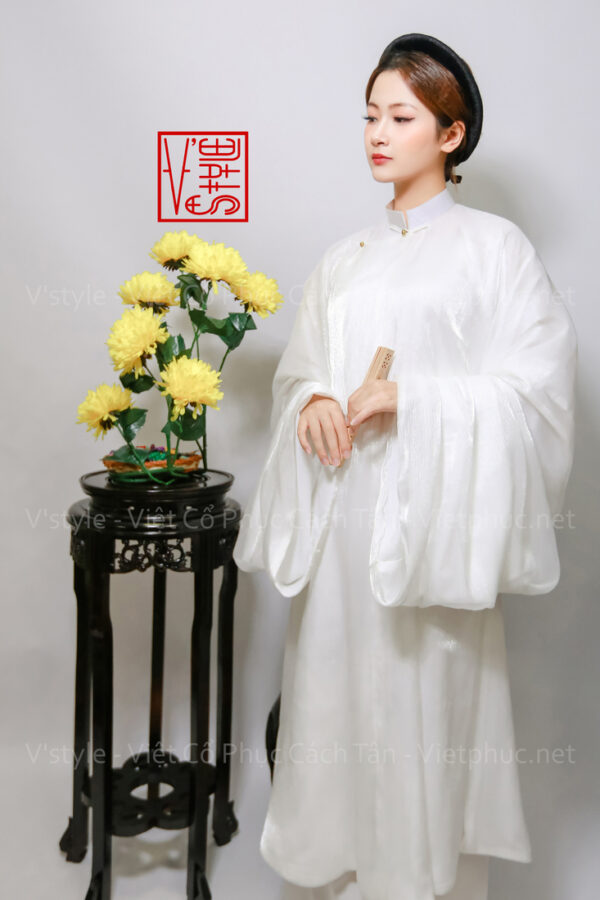 Thuê việt phục áo tấc Mã thuê A71: Fullset áo Tấc tơ xước kim trắng lót trắng cho nam hoặc nữ