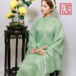 Thuê việt phục áo tấc tơ vân thủy ngư xanh lục nhạt lót trắng