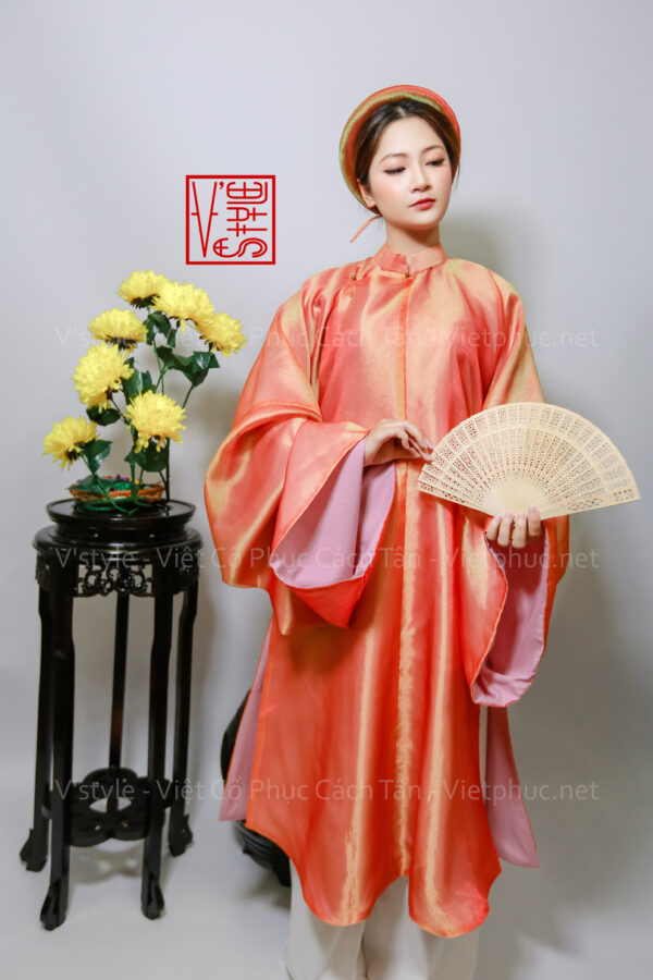 Thuê việt phục áo tấc cam san hô lót hồng Vstyle