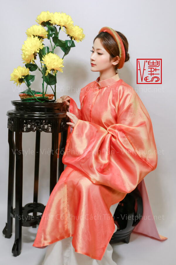 Thuê việt phục áo tấc cam san hô lót hồng Vstyle