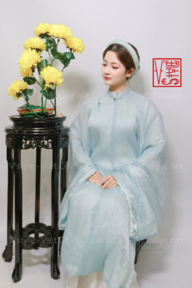 Thuê việt phục áo tấc xanh luc lam aqua lót trắng vstyle