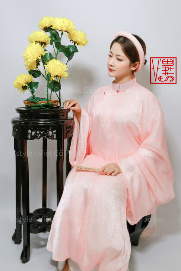 Thuê việt phục áo tấc xước kim hồng cam lót trắng vstyle