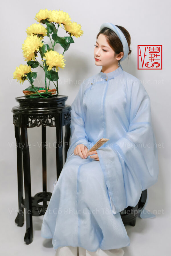 Thuê việt phục áo tấc tơ kim xanh trời A63 vstyle