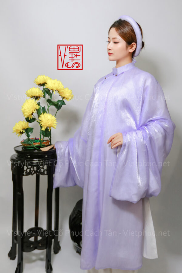 Thuê việt phục áo tấc xước kim tím nhạt lót trắng A50 vstyle