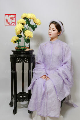 Mã thuê A49 Áo Tấc hoa nhí tím nhạt cho nam hoặc nữ, thuê việt phục, thue áo tấc, thuê nhật bình