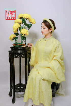 Mã thuê A48 Áo Tấc hoa nhí vàng tươi cho nam hoặc nữ, thuê việt phục, thue nhật bình, thuê áo tấc