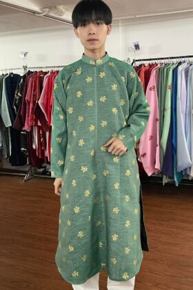 Mã thuê G22: Fullset áo Tay chẽn vải sa nhũ hoa xanh lá đậm lót đen (unisex)