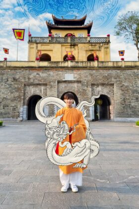 Mã thuê A96: Fullset áo Tấc sa hàn cam lót đỏ (unisex)