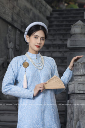 Mã thuê B81: Fullset Tay chẽn hoa nhí xanh trời lót xanh aqua (unisex)