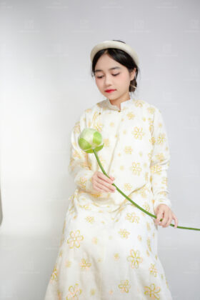 Mã thuê B92: Fullset Tay chẽn tơ thêu hoa màu vàng cam (unisex)