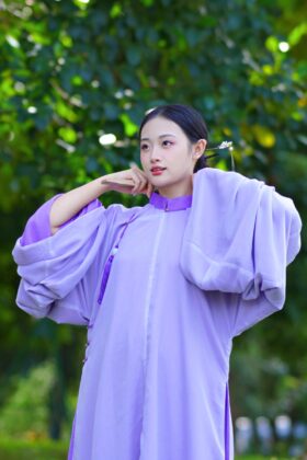 Mã thuê A163: Fullset Áo Tấc Tơ nhũ tím Gai con - Chín Muồi (unisex, có cả sz nam và sz nữ)