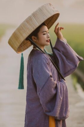 Mã thuê C31: Fullset áo Viên lĩnh the dệt tím, quấn thường cam (unisex)