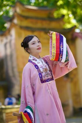 Mã thuê NB27: Fullset Nhật Bình tơ hồng thêu hoa kèm thường (váy quây) cho nữ