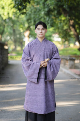 Mã thuê C39: Fullset áo Giao lĩnh the dệt tím, quấn thường đen (unisex)