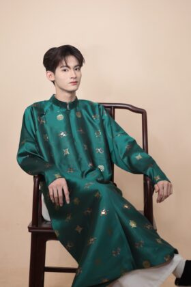 Mã thuê G66: Fullset áo Tay chẽn tafta dệt Bát Bửu xanh cổ vịt (unisex)