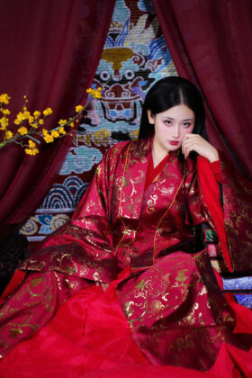 Mã thuê C57: Fullset Đối Khâm vải dệt Bảo Tướng Hoa đỏ (Unisex)