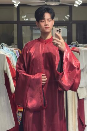 Mã thuê A188: Fullset Tấc tơ óng đỏ đô lót đen (unisex)